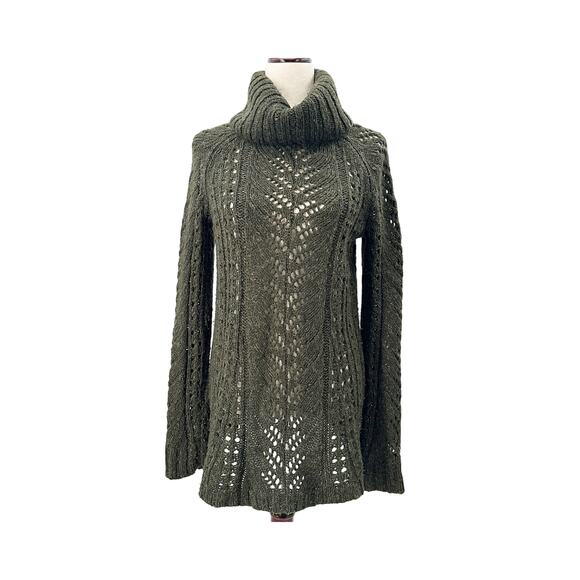 Sleeping on Snow Anthropologie dark green Eldora Turtleneck Sweater size MEDIUM - Picture 1 of 7